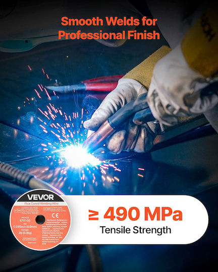 Заваръчна Тел Mig Flux Core Vevor E71t-gs 0,9mm 0,9kg Газ Без Газ За Заваряване На Мек Въглероден Стомана Ниско Пръскане Дъгова Заварка Всички Позиции Самозащитен Външна Употреба Опаковка 3 Рола