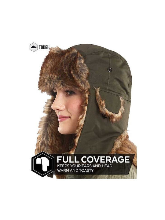 Winter Fur Hat with Ear Flaps Special Clip Closure Black