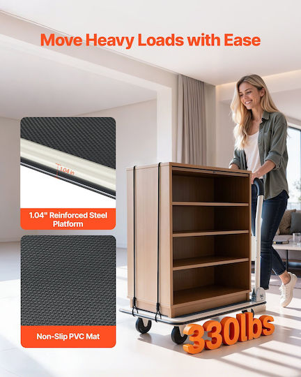 Vevor Collapsible Transport Trolley Capacity 149.69 Kg Truck Platform Swivel Wheels Transport Trolley Flat Platform Space Saving Push Handle Easy Storage 735 X 480 X 825 Mm