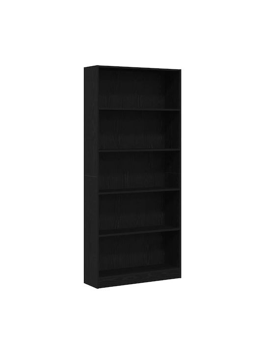 Bibliotecă Neagră Stejar 80x24x176 cm
