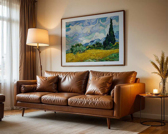 Poster Van Gogh Wheat Field Cypresses Art108 50cm X 70cm Frame Natural Wood Beige