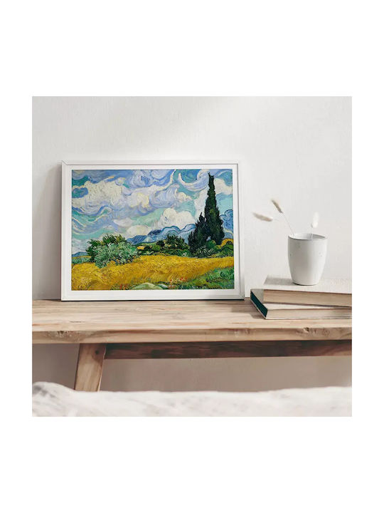 Poster Van Gogh Wheat Field Cypresses Art108 50cm X 70cm White Wooden Frame