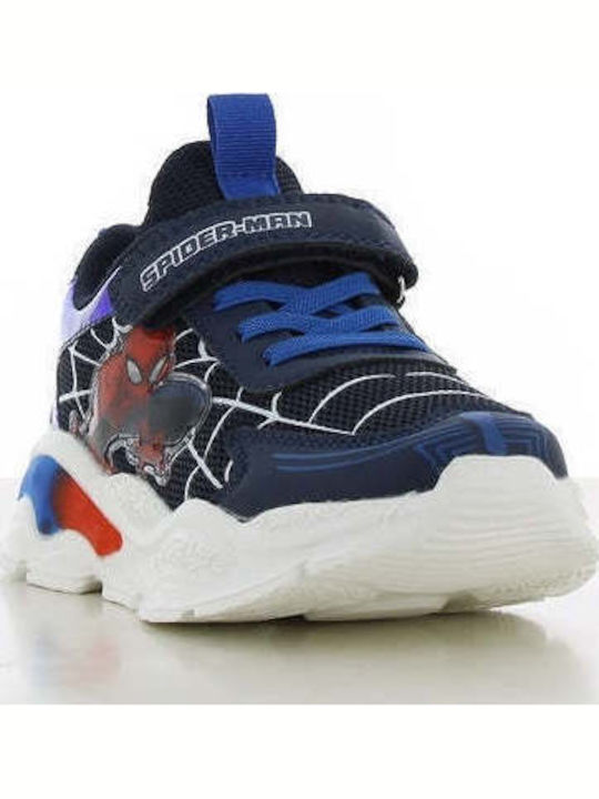 Spiderman Kids Sneakers with Hoop & Loop Closure & Lights Blue