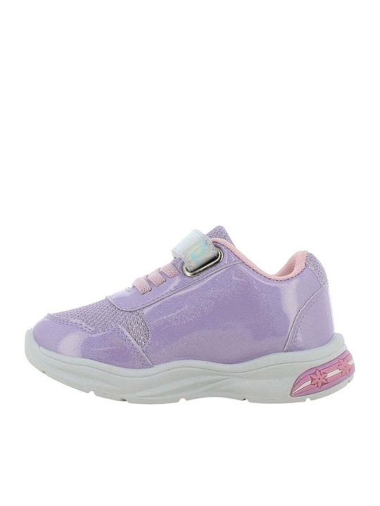 Frozen Παιδικά Sneakers Ανατομικά με Σκρατς & Φωτάκια Λιλά