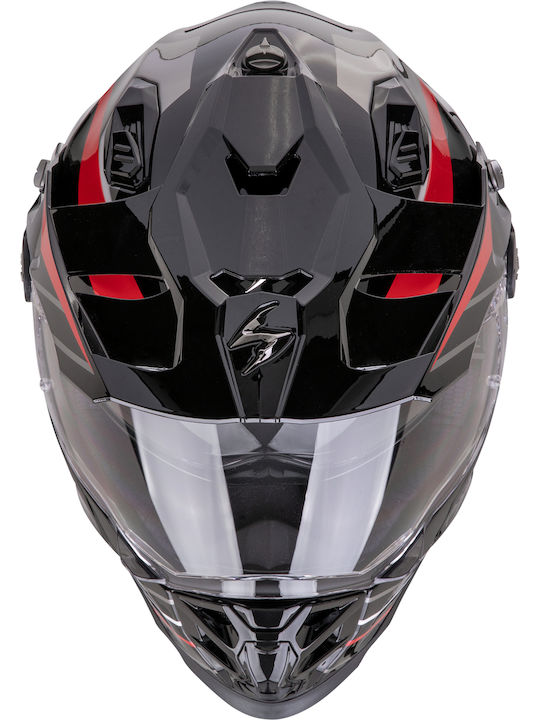Scorpion ADF-9000 Air Black-Silver-Red Motorcycle Helmet On-Off ECE 22.06 1600 Gr with Sun Visor