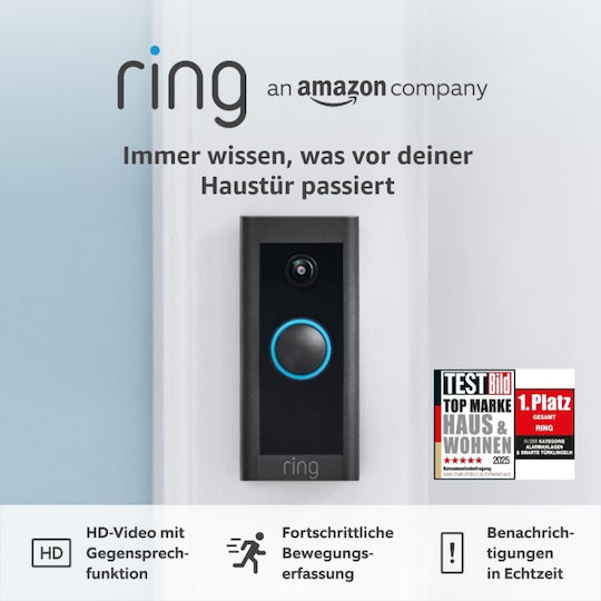 Ring Video Doorbell Wired Ασύρματο Κουδούνι Πόρτας Συμβατό με Alexa Μαύρο