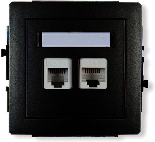 Karlik Διπλή Πρίζα Δικτύου RJ45 με Πλαίσιο Τύπου Cat5 σε Μαύρο Χρώμα TOOL-FREE