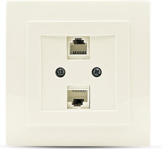 Geyer Διπλή Πρίζα Δικτύου και Τηλεφώνου RJ45/RJ11 με Πλαίσιο Τύπου Cat6 σε Μπεζ Χρώμα 24121049