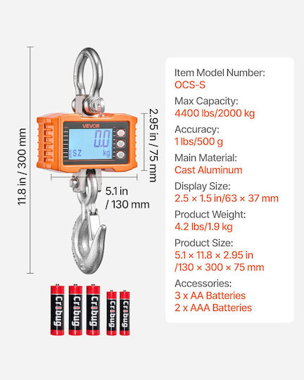 Vevor Commercial Scale with Weighing Capacity 1995.81kg and Accuracy 500g