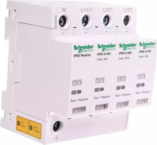 Schneider Electric Acti 9 IPRD8 Αντικεραυνικό Πίνακα Τύπου T2 / T3 Τετραπολικό Μέγιστου Ρεύματος Εκφόρτισης 8kA