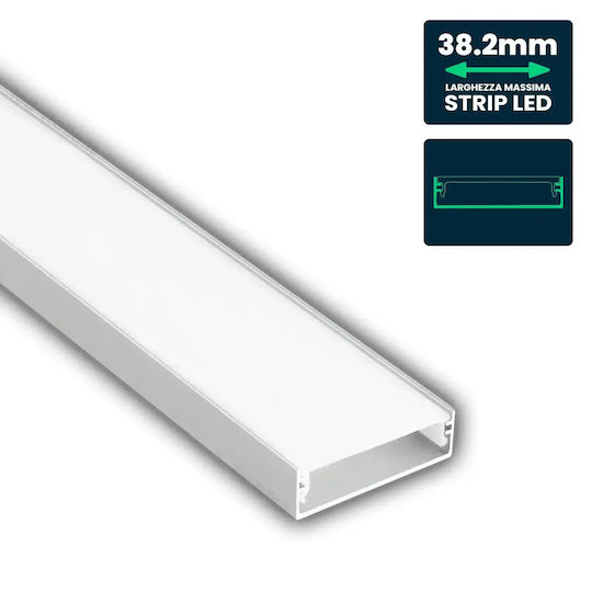 Профил Алуминий Широк 40x10mm Led Ленти Опал Капак 2m V-tac 24100
