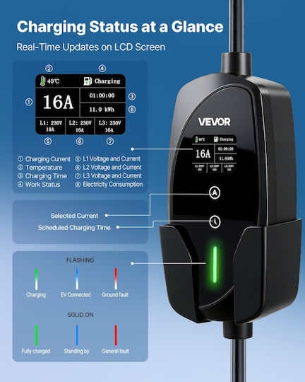 Vevor Portable Three-Phase Charging Station 11kW with Built-in Cable Type 2 (OGBXCDQPM11KC6E73001V2)