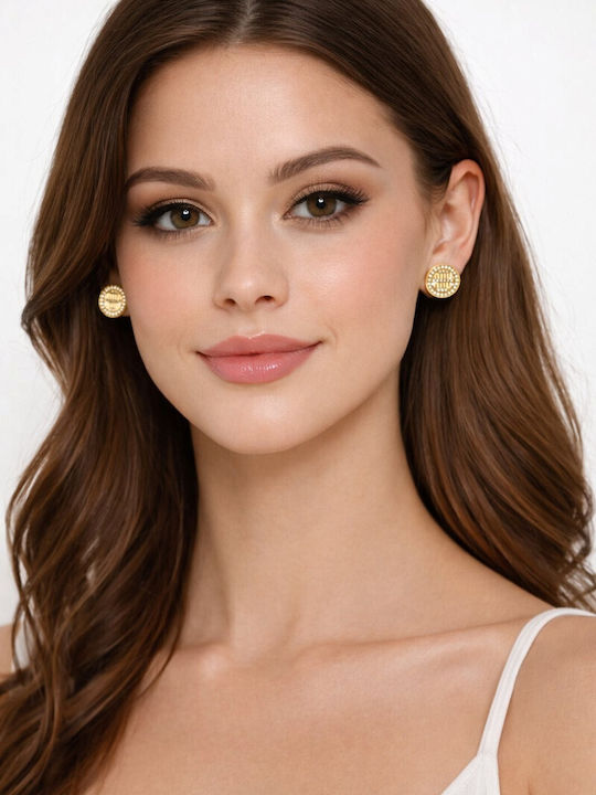 Eluna Gold Plated Steel Stud Earrings with Stones