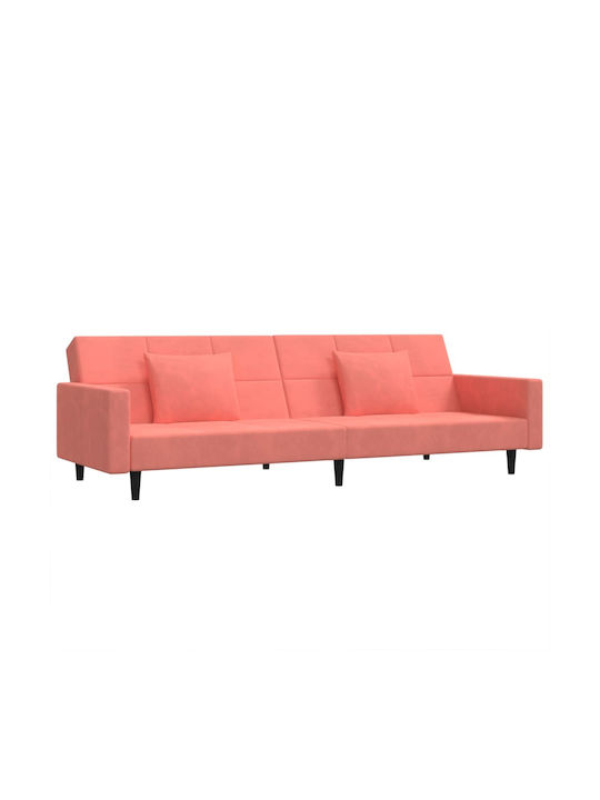 Doppelsitzer Sofa Bett Samt Rosa mit Dekokissen 220x84,5x69cm