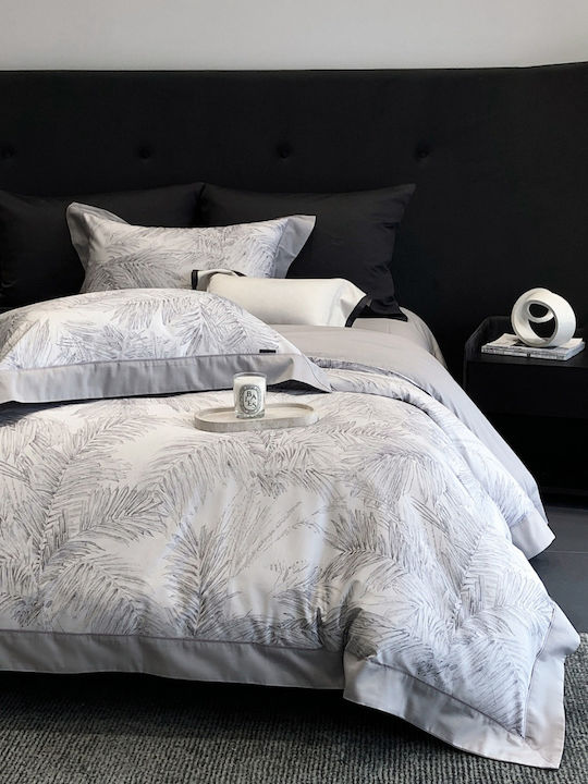 Set Huse Pentru Pilote Superdublă 220x240cm 2 Fețe De Pernă & 1 Cearceaf Argintiu