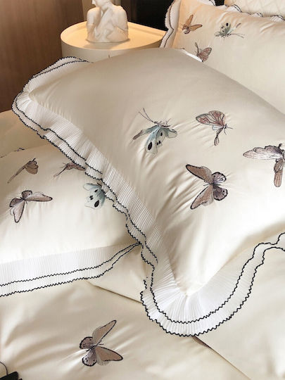Set Huse Pentru Pilote 100% Bumbac Superdublu 220x240cm 2 Fețe De Pernă & 1 Cearceaf Ivoire