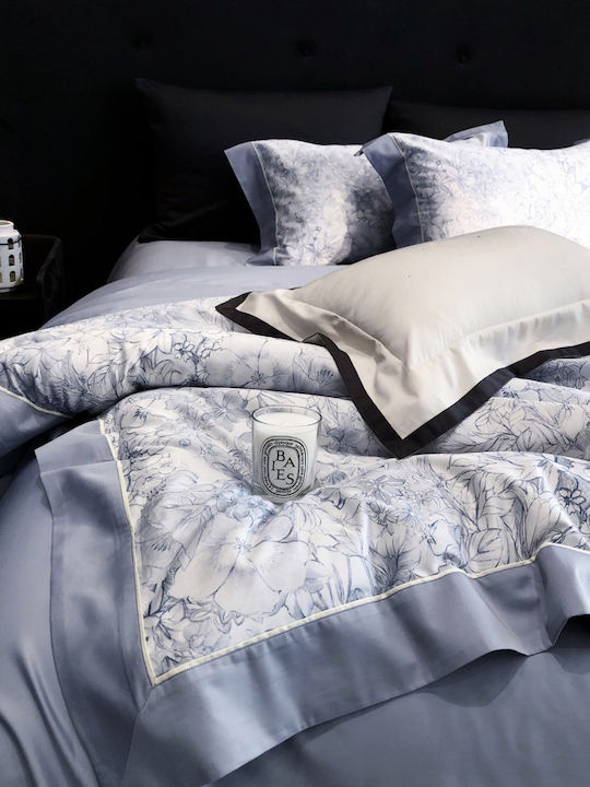 Double Duvet Cover Set 220x240cm 2 Pillowcases & 1 Blue Bed Sheet