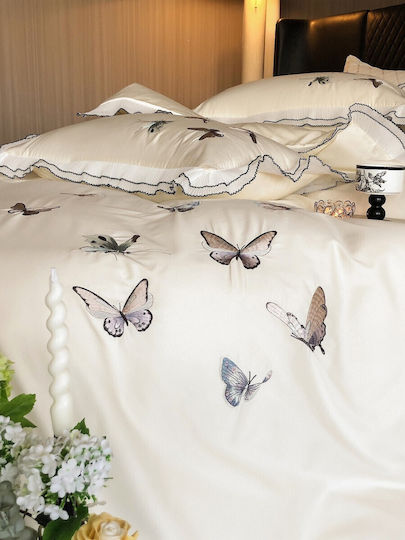 Set Huse Pentru Pilote 100% Bumbac Superdublu 220x240cm 2 Fețe De Pernă & 1 Cearceaf Ivoire