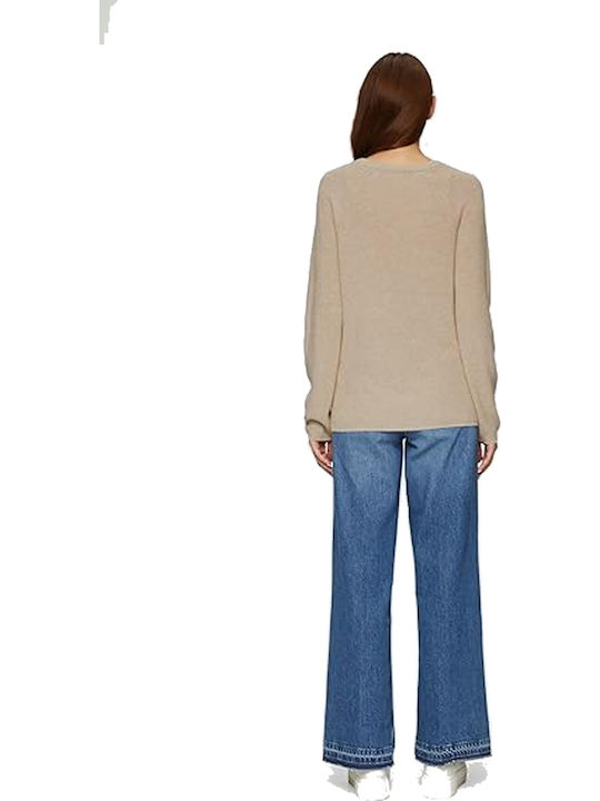 Women's Cotton Sweater with V Neckline Beige