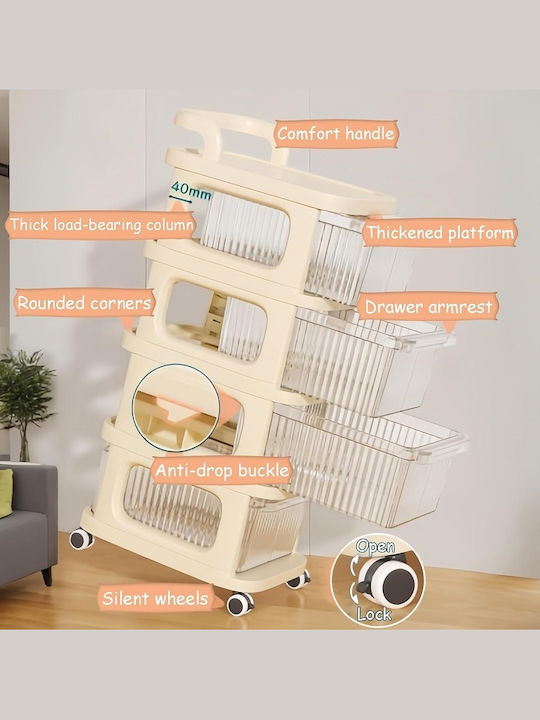 Plastic Kitchen Trolley 4 Tiers White 26x34x65cm