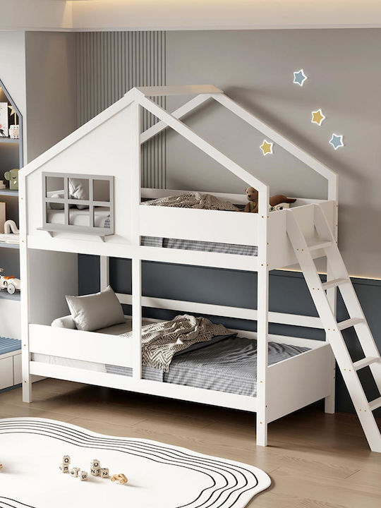 Kids Bed Bunk Single with Mattress White 90x190cm