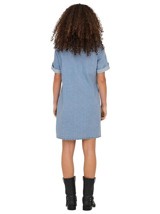 Summer Midi Shirt Dress Denim Medium Blue Denim