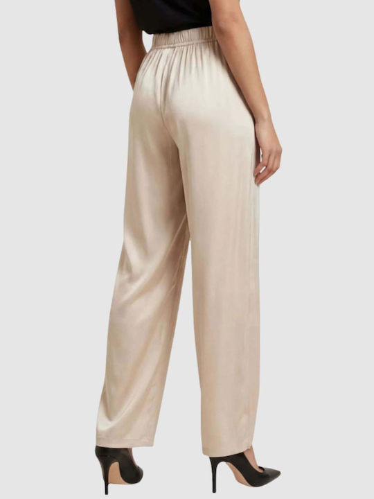 Women's Satin Trousers in Loose Fit Beige