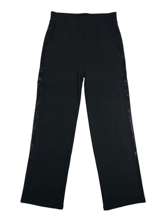 Damen Hochgebirge Stoffhose mit Gummiband in Gerader Bein Stil Schwarz