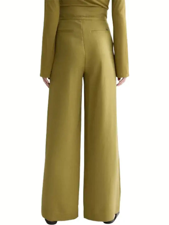 Damen Hochgeschnittene Pantaloons in Papiertüte Passform Grün Moss