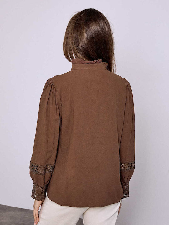 Celestino Damenhemden Mit Stickerei Durchbrochene Designs Braune