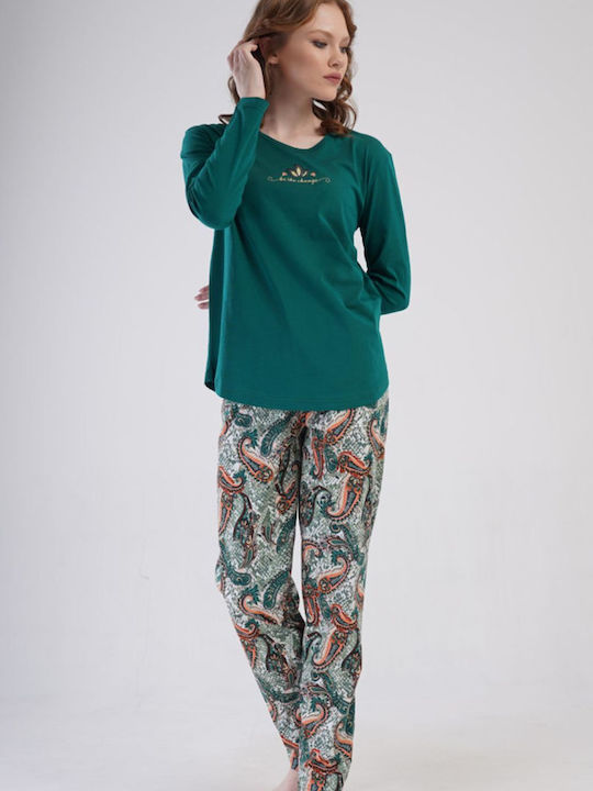 Vienetta Secret Winter Women's Cotton Pyjama Set Green