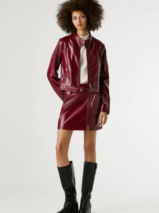 Δερμάτινο Γυναικείο Biker Jacket Currant Red