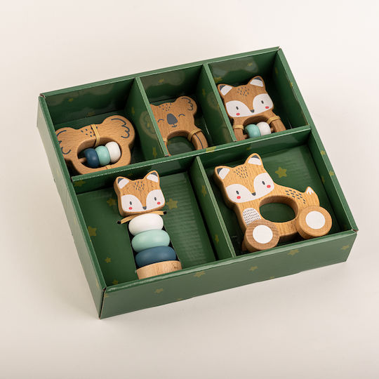 Wooden Baby Rattles Set – Fox Koala – Blue