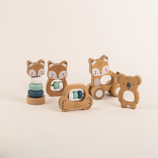 Wooden Baby Rattles Set – Fox Koala – Blue