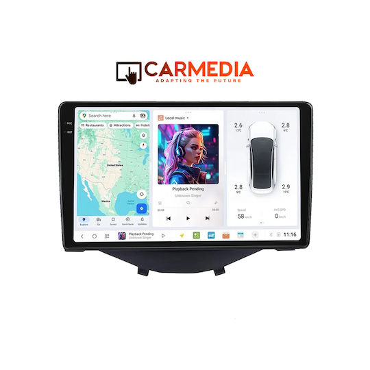 Carmedia Ηχοσύστημα Αυτοκινήτου για Peugeot 108 Toyota Aygo Citroen C1 2014 (Bluetooth/USB/WiFi/GPS/Apple-Carplay/Android-Auto) με Οθόνη Αφής 9"