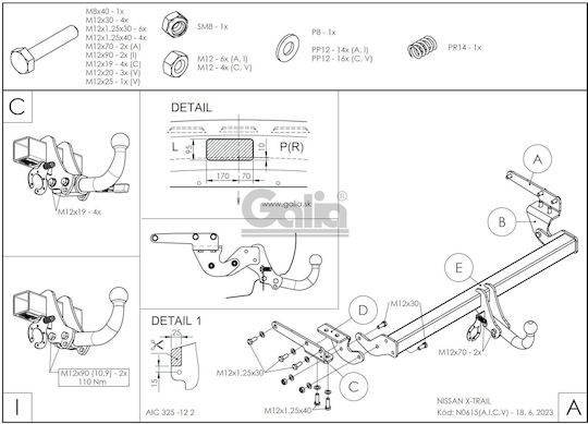 Galia Automatic Tow Hook Car Nissan X-Trail Maximum Towing Weight 2000kg