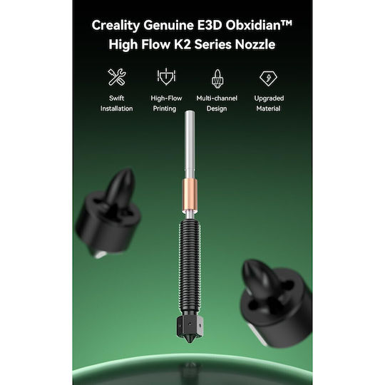 E3d Obsidian Duză 0.6 Mm Creality K2 Imprimantă 3D – 4 Canale Debit Mare Titan Heatbreak Oțel + Inserție E3dlc Compatibil Filamente Abrazive și Flexibile Schimb Rapid Performanță Stabilă