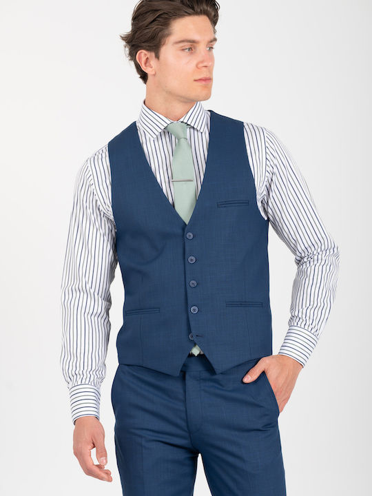 Costum Barbati Cu Vestă Albastru
