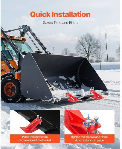 Vevor Tractor Bucket Protector 2pcs Heavy Duty Steel Bucket Edge Protectors Edge Tamer Anti-skid Device Double Hexagon Lock Nuts Bolts Snow Leave Removal & Spreading Gravel Red
