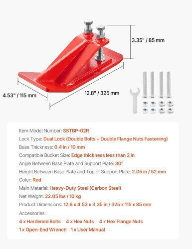 Vevor Tractor Bucket Protector 2pcs Heavy Duty Steel Bucket Edge Protectors Edge Tamer Anti-skid Device Double Hexagon Lock Nuts Bolts Snow Leave Removal & Spreading Gravel Red