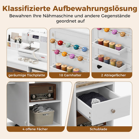 Costway Folding Sewing Cabinet & Desk Shelves Sewing Machine 146 x 50 x 78 cm White Jv11549wh+
