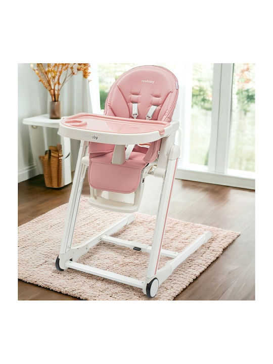 New Baby Muka Foldable Baby Highchair with Adjustable Height Pink