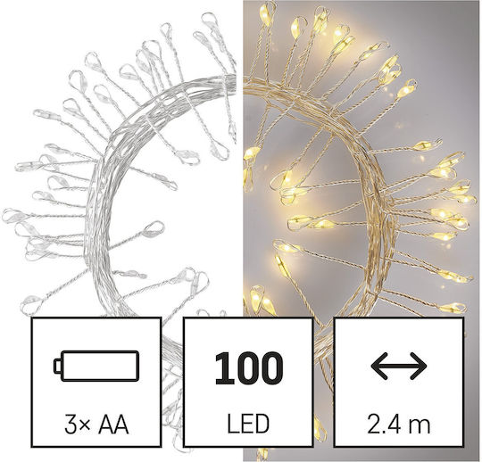 100 Lichter LED 2.4m. Warmes Weiß Batterie in Zeichenfolge 1Stück