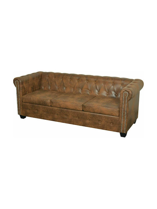 Three-Seater Couch Artificial Leather Brown 200x76x70 cm