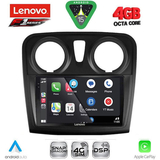 Lenovo Ηχοσύστημα Αυτοκινήτου για Dacia Logan / Sandero 2012-2019 (Bluetooth/USB/WiFi/GPS/Apple-Carplay/Android-Auto) με Οθόνη Αφής 9"
