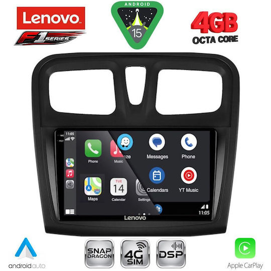 Lenovo Ηχοσύστημα Αυτοκινήτου για Dacia Logan / Sandero 2012-2019 (Bluetooth/USB/WiFi/GPS/Apple-Carplay/Android-Auto) με Οθόνη Αφής 9"