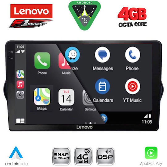 Lenovo Ηχοσύστημα Αυτοκινήτου για Fiat Tipo 2015-2023 (Bluetooth/USB/WiFi/GPS/Apple-Carplay/Android-Auto) με Οθόνη Αφής 9"