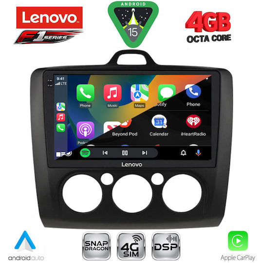 Lenovo Ηχοσύστημα Αυτοκινήτου για Ford Focus 2005-2012 με A/C (Bluetooth/USB/WiFi/GPS/Apple-Carplay/Android-Auto) με Οθόνη Αφής 9"