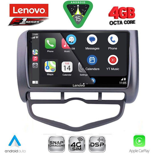 Lenovo Ηχοσύστημα Αυτοκινήτου για Honda Jazz 2002-2008 με Clima (Bluetooth/USB/WiFi/GPS/Apple-Carplay/Android-Auto) με Οθόνη Αφής 9"