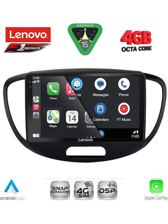 Lenovo Car Audio System for Hyundai i10 2008-2013 (Bluetooth/USB/WiFi/GPS/Apple CarPlay/Android Auto) with 9" Touch Screen